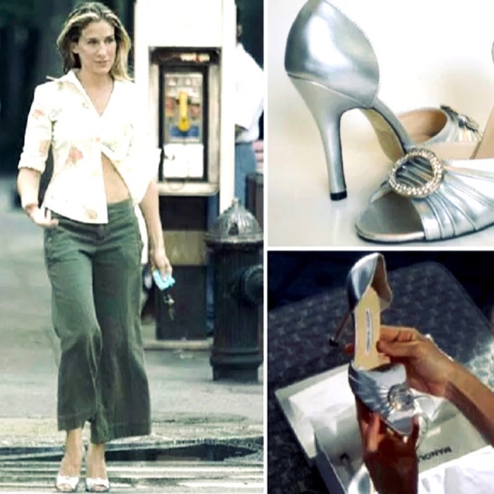 Carrie Bradshaw's Manolo Blahnik SEDARABY Silver Heels from SITC in Size 35!